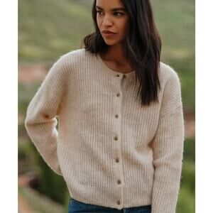 Jenni Kayne Hayes Long Sleeve Crewneck Knit Cardigan Sweater Sand Women's Size S